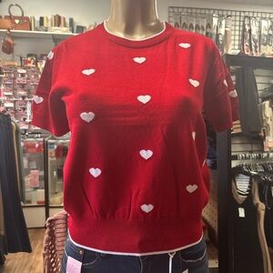 Red Heart Patterned Women's Top